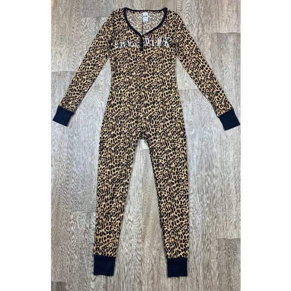Victoria’s Secret Pink VS leopard pajama onesie long johns animal print